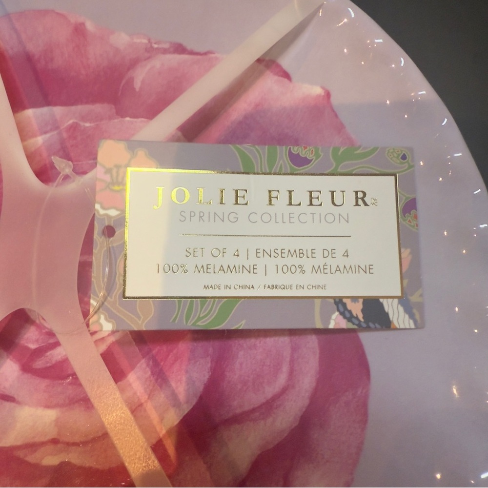 Jolie Fleur Set of 4 Roses 9” Melamine Luncheon Fluted Edge Plates Spring New - Picture 3 of 9